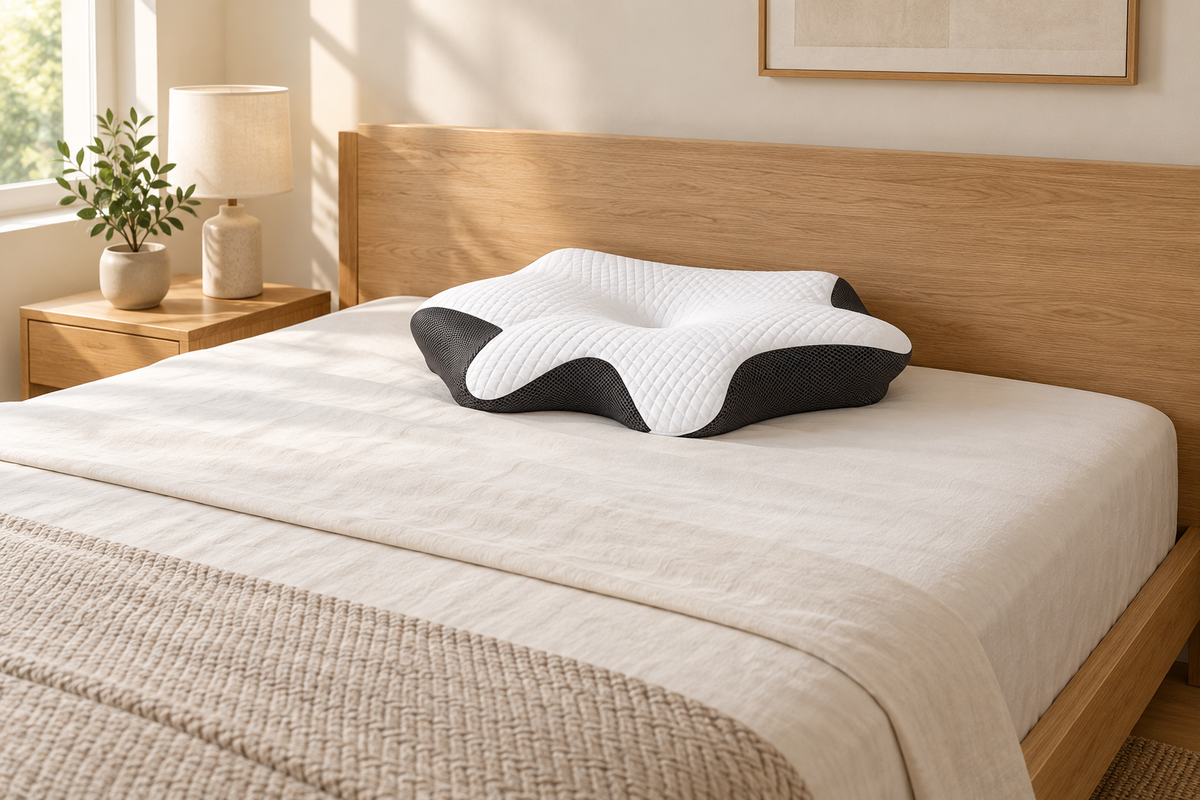 OrthoFlex sobre una cama — propuesta de imagen de ambiente